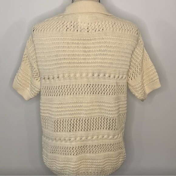 Joie short sleeve open knit crochet collared sweater ivory/cream M - Picture 3 of 7